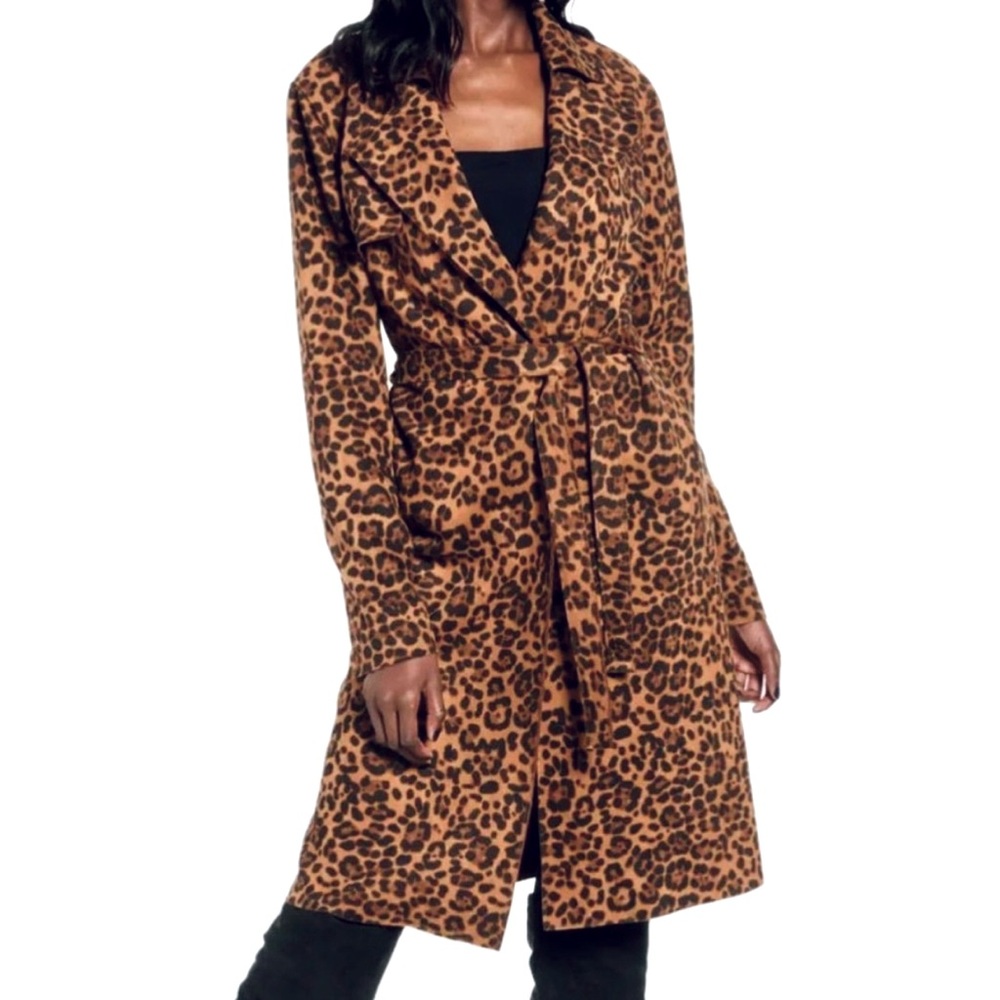 🆕 BLANKNYC "On The Prowl" Leopard Print Mid-Length Belt Closure Trench Coat 🆕